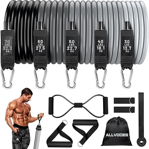 Resistance Bands, Resistance Band Set, Workout Bands, Exercise Bands for Men and Women, Exercise Bands with Door Anchor, Handles, Legs Ankle Straps for Muscle Training, Physical Therapy, Shape Body - Gray 30~250LBS