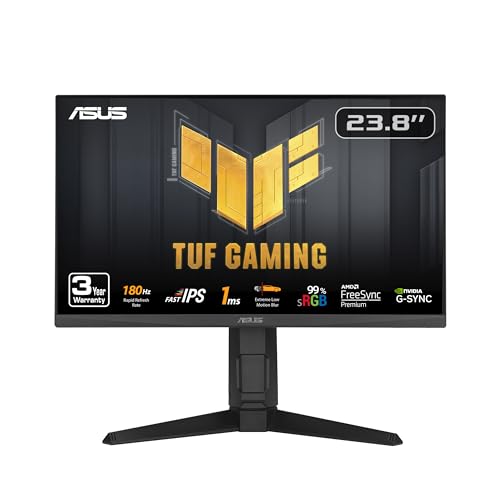ASUS TUF Gaming 24” (23.8” viewable) 1080P Monitor (VG249QL3A) - Full HD, 180Hz, 1ms, Fast IPS, ELMB, FreeSync Premium, G-SYNC Compatible, Speakers, DisplayPort, Height Adjustable, 3 Year Warranty - 24" Fast IPS 180Hz G-SYNC Height Adjustable
