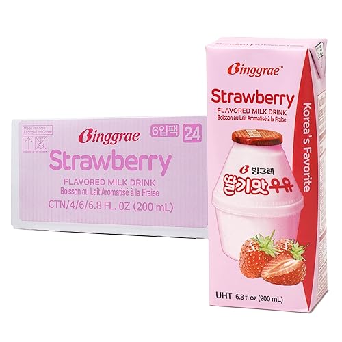 Binggrae Strawberry Flavored Milk (Pack of 24) - Strawberry - 6.8 Fl Oz (Pack of 24)
