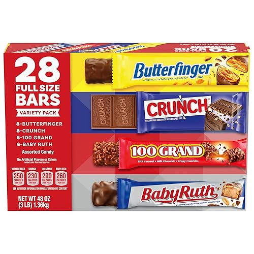 Butterfinger, CRUNCH, Baby Ruth and 100 Grand, Bulk 28 Pack, Assorted Full Size Chocolate Candy Bars, Stocking Stuffers, 48 oz - 28 Count (Pack of 1)