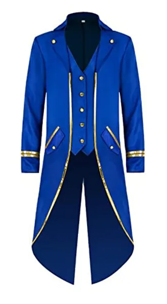WISHU Mens Steampunk Medieval Jacket, Gothic Victorian Renaissance Tailcoat Vampire Halloween Costume Vintage Frock Coat