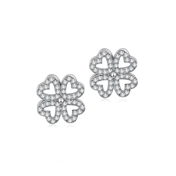 Jacy Classic Crystal Heart Stud Earrings - Silver