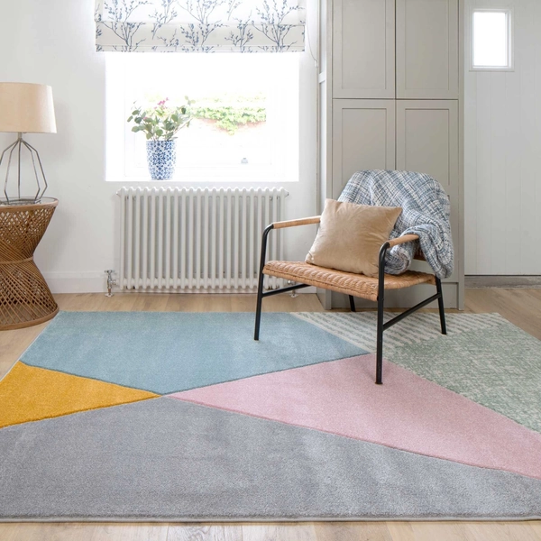 Multicolour Pastel Abstract Rug Large 3D Carved Living Room Mat Fun Geometric Girls Bedroom Rugs Long Hallway Runner