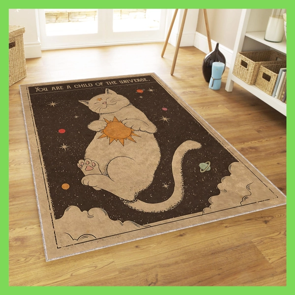 Rug with Cat Print on It, Cute Decoration for Girls-room, Home Decoration Area Rug, Gift for Cat Lovers, Housewarming Rug with Custom Name