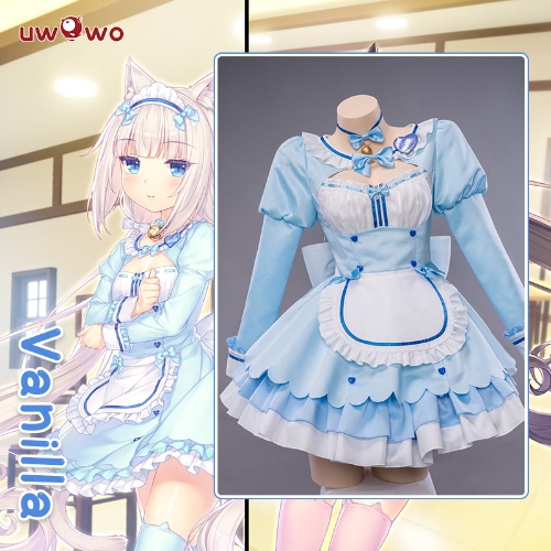 【In Stock】Uwowo Plus Size Game Nekopara vol.4 Vanilla Maid Dress Cosplay Costume Cute Blue Dress - 【In Stock】Set A M