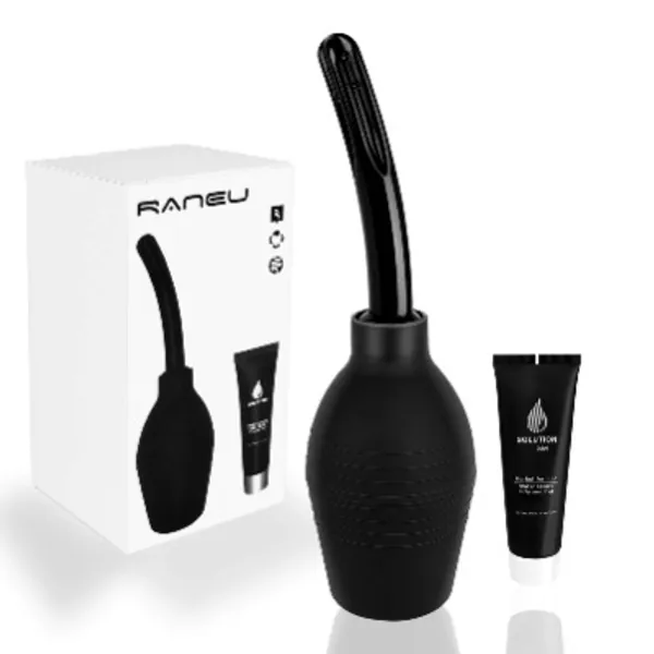 RANEU Enema Bulb Kit with Lube Anal Douche Superior Materials Douche for Men Women Made of Comfortable Material (Black)