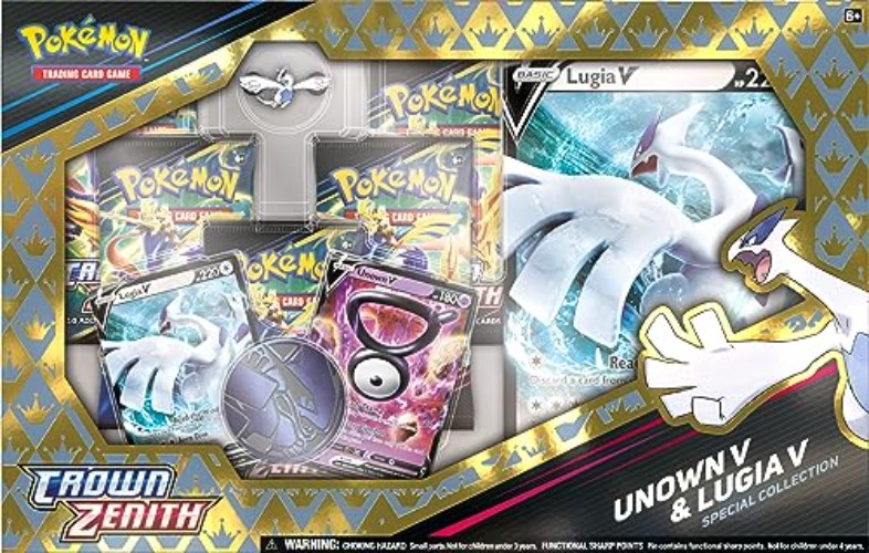 Pokémon TCG: Crown Zenith Special Collection—Unown V & Lugia V (2 Foil Promo Cards, 1 Oversize Card & 5 Booster Packs)