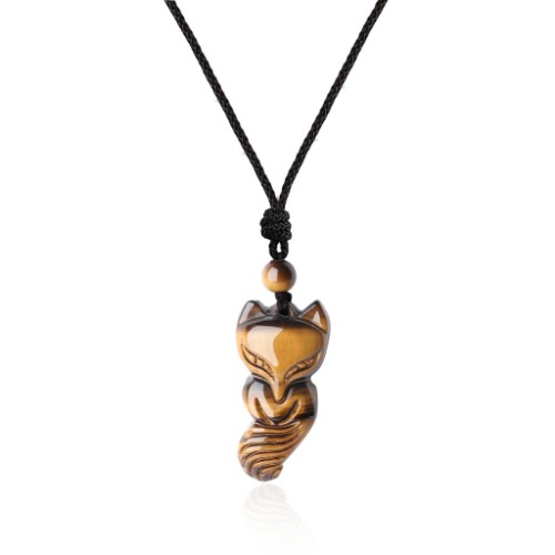 AMORWING Lucky Fox Necklace Semi Precious Stone Pendant - Tiger Eye