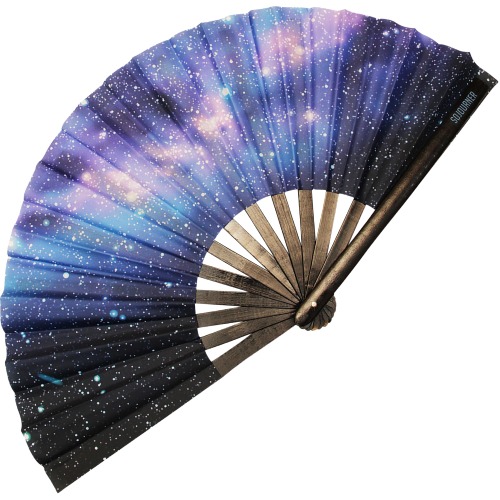 SoJourner Bags Rave Fan - Folding Hand Fan for Dance & Festival - Large Collapsible Bamboo Fan - Extra Fab Clack Fan - Rave Accessories - Galaxy
