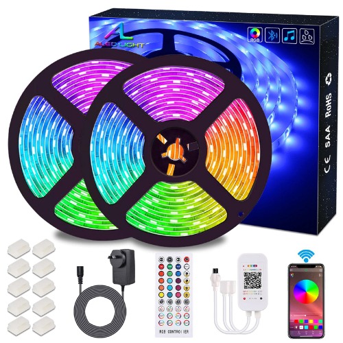 Bluetooth LED Strips Lights, ALED LIGHT 5050 RGB 2x5 Meters LED Strip Lights 12V Waterproof Light Band Controlled by Remote Control 40K or Smart Phone for Home, Outdoors and Decoration
