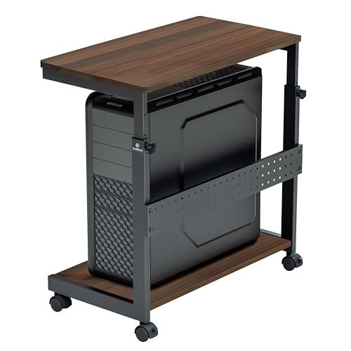 EUREKA ERGONOMIC Computer Tower Stand, Height Adjustable PC Stand,2-Tier ATX-Case CPU Holder Home Office Gaming Accessories with Rolling Wheels & Mouse Pad, Walnut Wood - Walnut