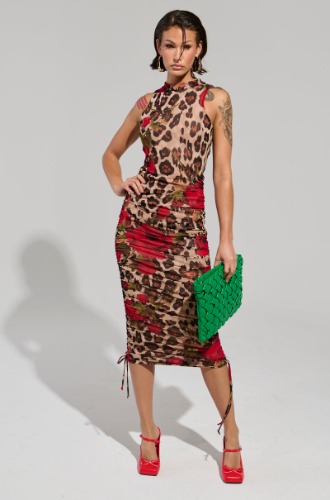 KALILAH PRINTED MESH MIDI DRESS | S
