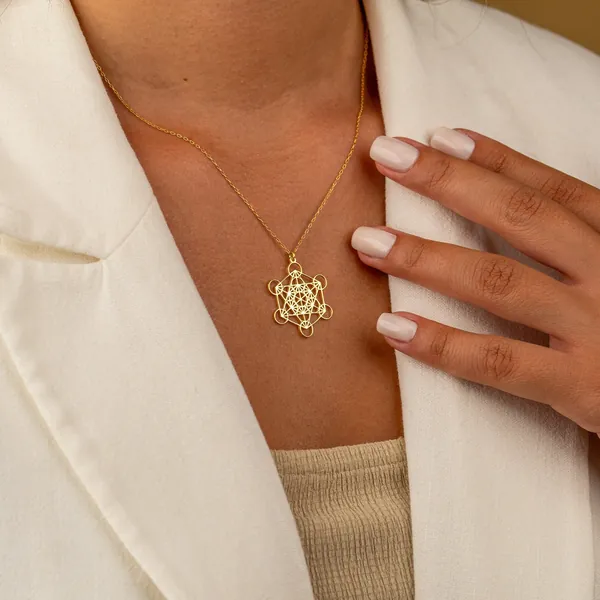 Metatron Cube Necklace, Archangel Sacred Geometric Religious Symbol Jewelery, Unique Spiritual Gift for Meditation Lover