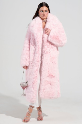 BEAR HUG LUXE FAUX FUR TRENCH COAT IN PINK | M