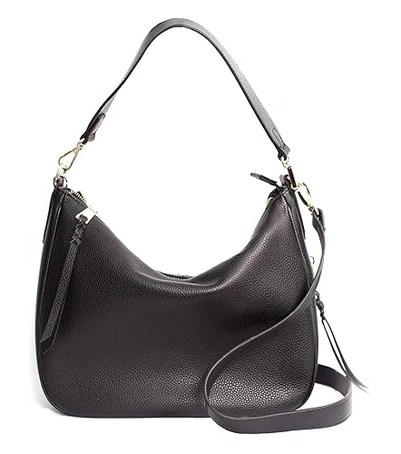 Leather Crossbody Hobo Travel Tote - Black