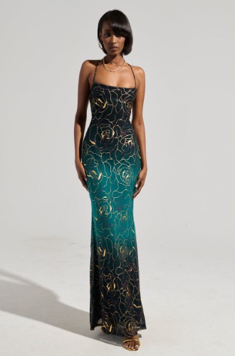LUNA METALLIC OMBRE PRINTED MIDI DRESS | S