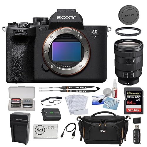 Sony Alpha a7 IV Mirrorless Camera Body Bundled with FE 24-105mm f/4 G OSS Lens + 64GB SD Card + 77mm Filter + Cap Keeper + Case + Cleaning Kit + SD Case + SD Reader + Cloth + Charger (12 Items) - Essentials Kit - Body w/24-105mm F4