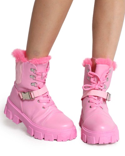 It's Barbie Btch Pink Furry Platform Boots | Pink / 10