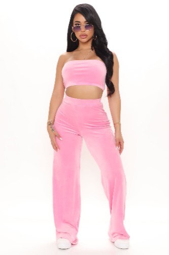 Nostalgic Brunch Babe Velour Pant Set - Pink | M