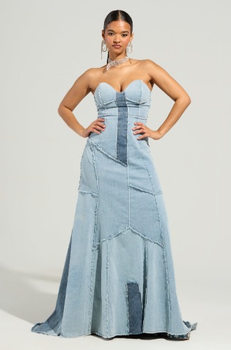 IT'S BRITNEY PATCHWORK DENIM MAXI DRESS | M