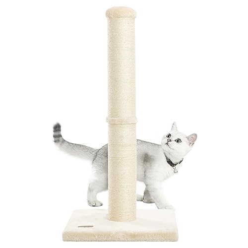 Karolpar 34inch Cat Scratching Post with Natural Sisal Rope 4.3Inch Large Diameter Scratcher Post Tree for Indoor Cats Beige - Beige