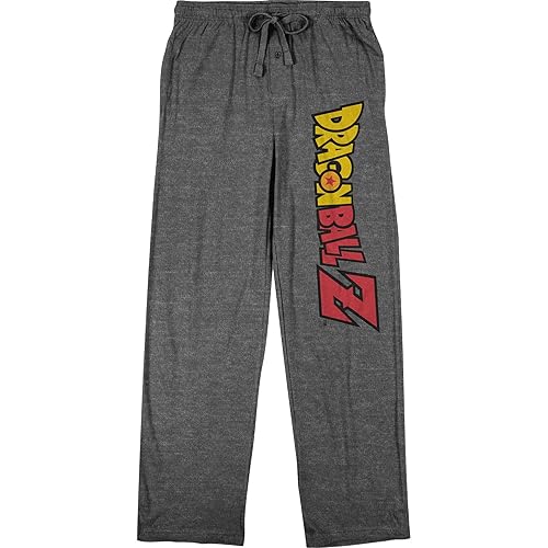 Dragon Ball Z Classic Text Logo Men's Graphite Heather Drawstring Sleep Pajama Pants - Large