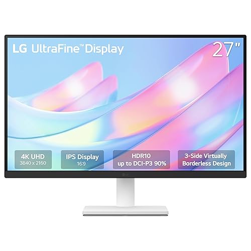 LG 27US500-W Ultrafine Monitor 27-Inch 4K UHD (3840x2160) HDR10 IPS Borderless Design Reader Mode Flicker Safe Switch App HDMI DisplayPort - White - Year 2024