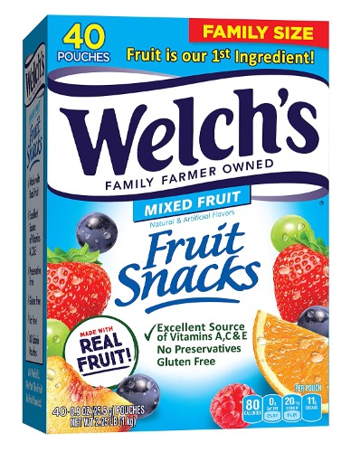 Welch's Fruit Snacks, Mixed Fruit, Gluten Free, Bulk Pack, 0.9 oz Individual Single Serve Bags 40 Count (Pack of 1) - Mixed Fruit 0.9 Ounce (Pack of 40)