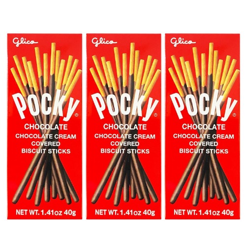 Pocky Sticks Japanese Snacks Pack of 3 Pocky Sticks Chocolate 1.41oz Bulk Asian Candy Bundled W/ Grateful Grocer Box