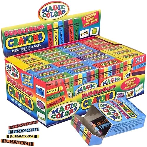 Rhode Island Novelty Magic Colors Assorted Fruit Flavored Bubble Gum Crayons Packs: 24-Piece Box - 1 Count (Pack of 24)