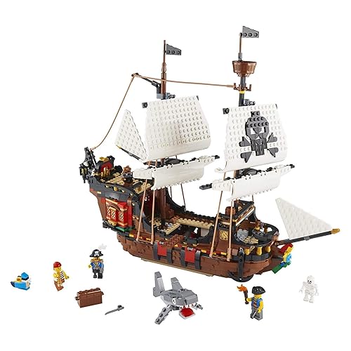 LEGO Creator 3 in 1 Pirate Ship Building Set, Kids can Rebuild The Pirate Ship into an Inn or Skull Island, Features 4 Minifigures and Shark Toy, Makes a Great Gift for Kids Ages 9+ Years Old, 31109 - Standard Packaging