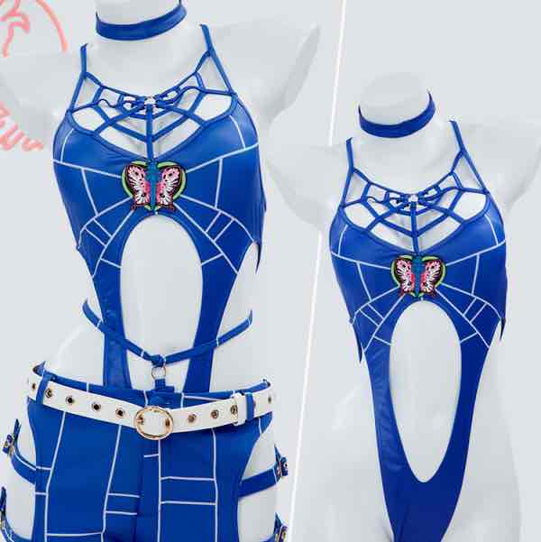 Jolyne Derivative Sexy Lingerie Set Cutout Bodysuit and Long Pants with Belt Cosplay Costume