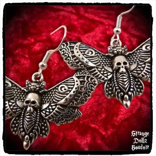 Death Moth earrings, 925 Sterling Silver, Witchy Gothic, Strange Dollz Boudoir