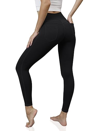 VOOVEEYA Jeggings for Women High Waist Skinny Fit Jeans Leggings with Pockets Stretchy Plus Size Yoga Pants 7/8 - Large black