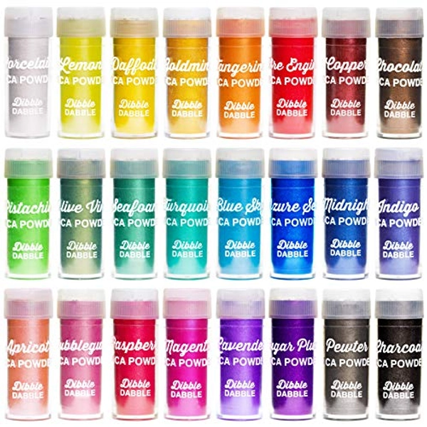 Dibble Dabble Mica Powder 24 Color Shake Jars – 240g Set - Cosmetic Grade Mica Pigment Powder for Soap Making, Epoxy Resin, Lip Gloss, Nails, Bath Bombs, Slime (10g per jar)