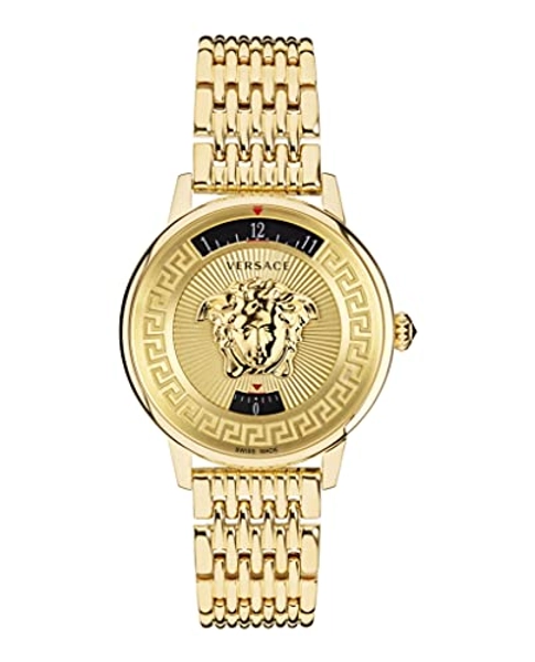 Versace Medusa Icon Collection Luxury Womens Watch Timepiece with a Gold Bracelet Featuring a IP Yellow Gold Case and Gold Dial