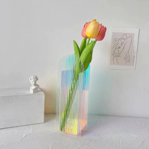Yalzone Modern Acrylic Vase Geometric Arch Vase Unique Plant Floral Container for Home Office Decoration Wedding Table Centerpiece 3.15 x 9.45’’ - Colorful Refraction