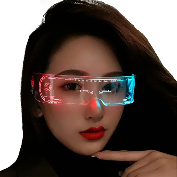 Light Up Glasses Cyberpunk Led Visor Glasses with 7 Colors and 4 Modes, Luminous Glasses for Halloween Cosplay Party Bar Club Carnival