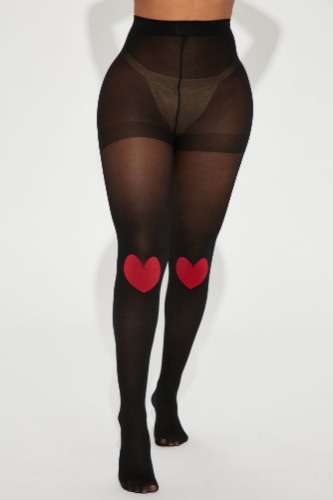 Got Your Heart Sheer Tights - Black/Red | OS