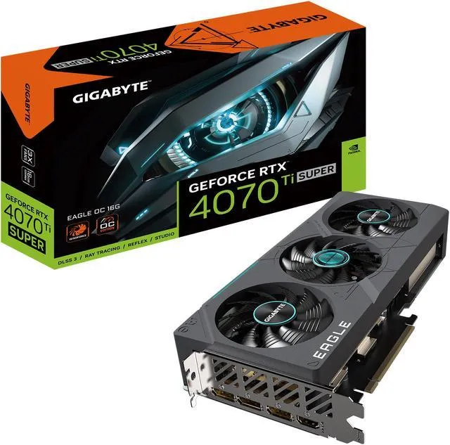 GIGABYTE GeForce RTX 4070 Ti SUPER EAGLE OC 16G Graphics Card, 3x WINDFORCE Fans, 16GB 256-bit GDDR6X, GV-N407TSEAGLE OC-16GD Video Card