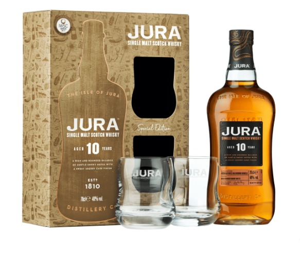 Jura 10 Year Old Single Malt Whisky 2 Glasses Gift Pack, 70cl - Amazon Exclusive
