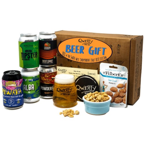 Premium Craft Pale Ale/IPA Beer Christmas Gift Hamper - 5 Independent British Craft Beers, a Snack and Beer Tasting Glass by QWERTY Beer Box - Craft Beer Gift for Him