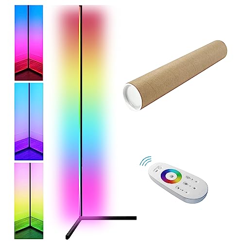 Irōs Corner Floor Lamp Colour Changing, 140cm Standing Tall Minimalist LED RGB Floor Lamps for Living Room and Bedroom, Dimmable Lamp with Remote Controller, Bright Light Home Decoration