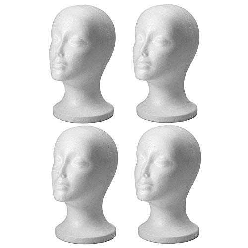 4pc Mannequin Styrofoam Foam Head Model Wig Glasses Hat Display Stand Female Mannequin Manikin Folding Holder Travel Shop Retail