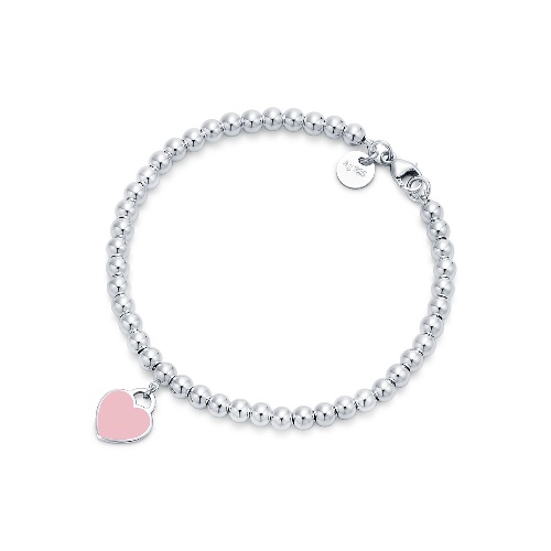Tiffany™ Pink Heart Tag Bead Bracelet | Size XS