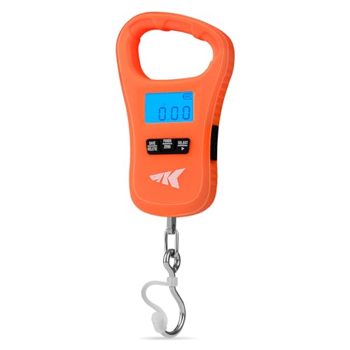 KastKing Fish Scale, ToughTide USB Charging Fishing Scale, 65lb Capacity, Ultra-Thin Digital Fish Scale, LCD Display, Ergonomic Handle, Fish Scales Digital Weight, Fishing Accessories for Men - Bright Orange