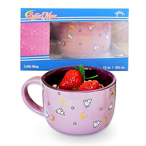 JUST FUNKY Sailor Moon Soup Mug featuring bunnies (Usagi) and gold moons | 12oz Soup Mug | Anime Mug | Collective | Coup Bowl | Officially Licensed | Sailor Moon Merchandise & Official Merch - Pink