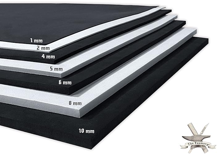 EVA Foam Cosplay - 10mm (1mm to 10mm) - White or Black - 14" x 39" Sheet - Ultra High Density Craft Foam 85 kg/m3 - by The Foamory - 10mm - Thickness - White