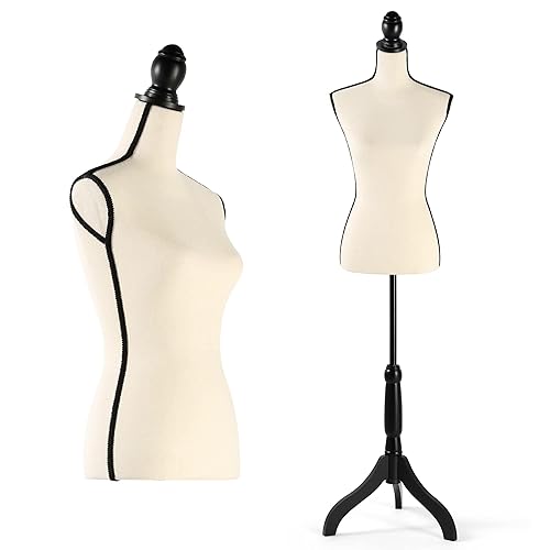 Female Dress Form Mannequin Torso Adjustable Height Mannequin Body with Tripod Stand for Clothing Dress Jewelry Display, Beige - Beige