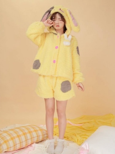Yellow Cute Bunny Sweet Pajama Set-Top and Shorts